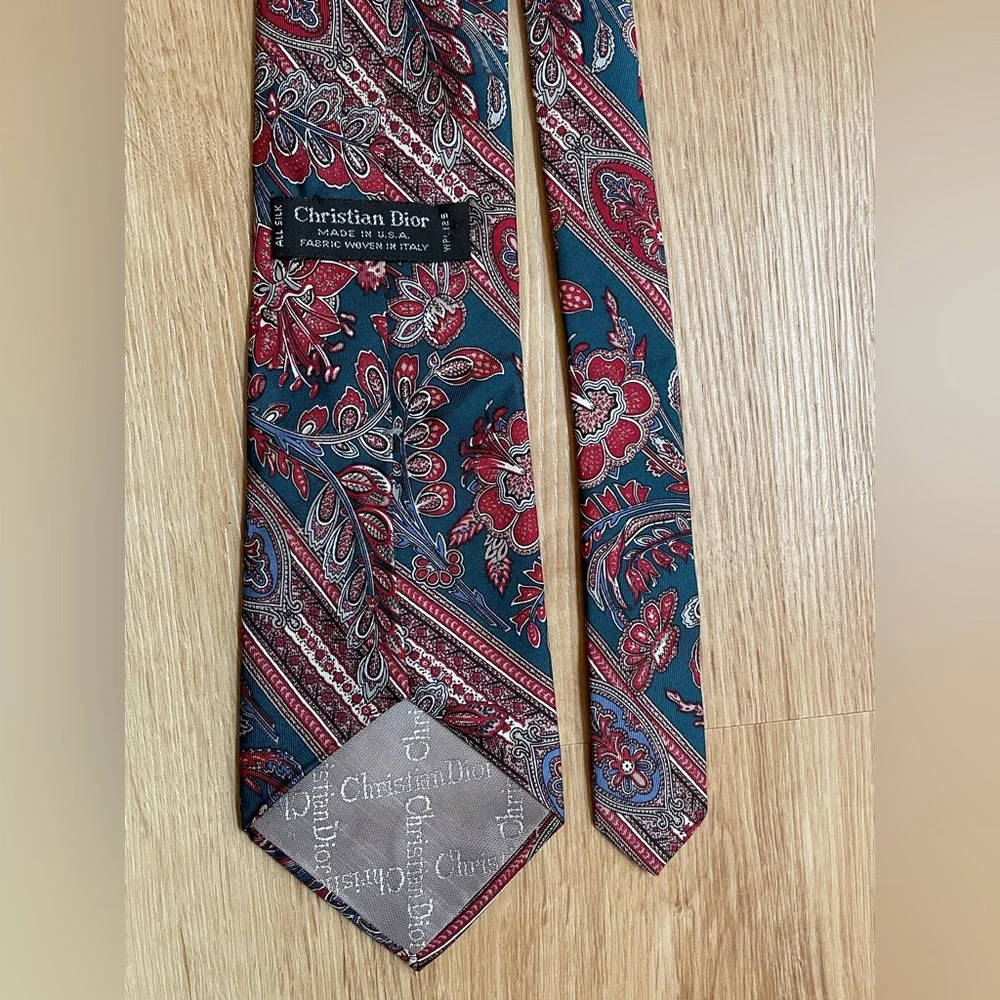 Christian Dior vintage silk men’s tie stripes floral blue red